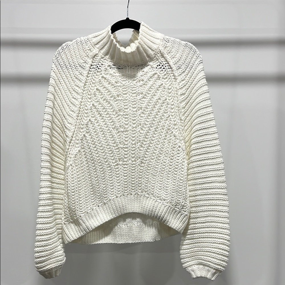 Free People White Chunky Knit Turtleneck Sweater